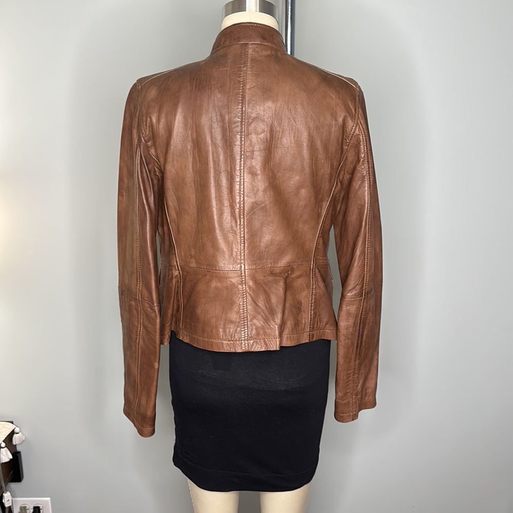 Express - Button Front Brown Leather Jacket- Size… - image 3